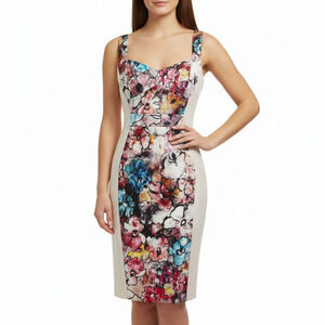 Black Halo Womens 8 Sadie Sheath Dress Multi Floral Sweetheart Sleeveless NEW